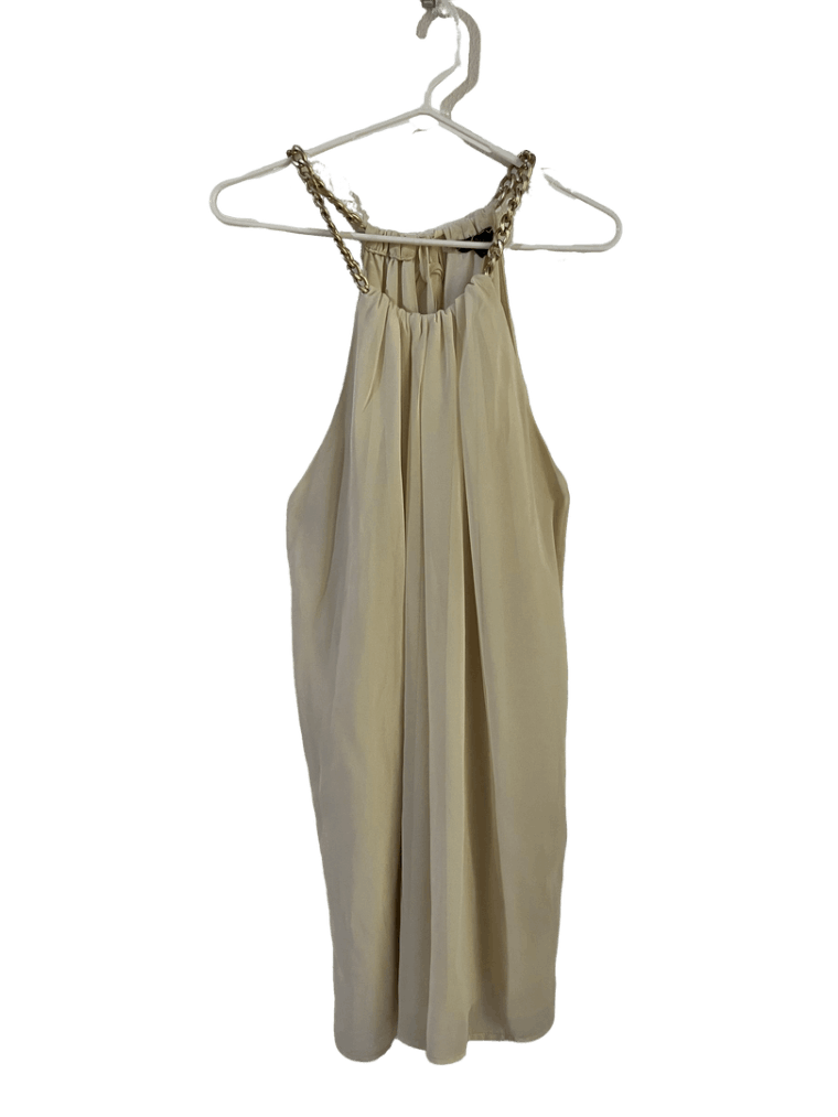 Vestido Beige Con Detalles Dorados
