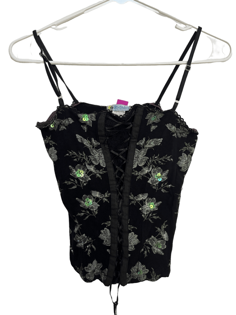 Top Negro Con Flores Trenzado