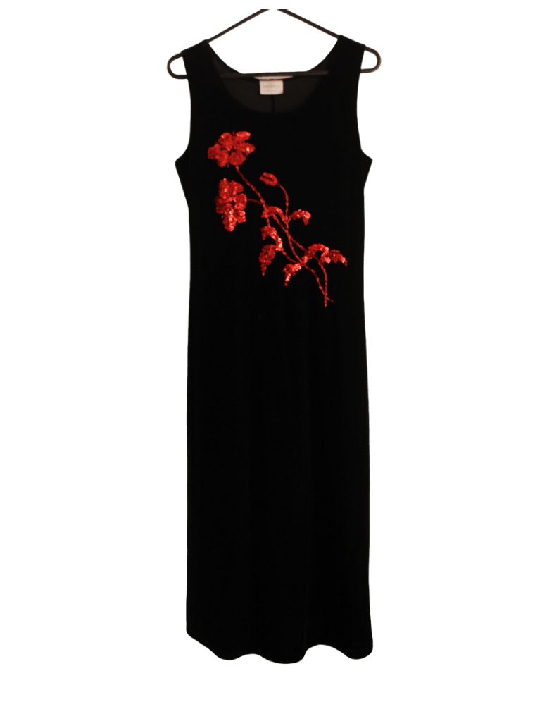 Vestido Negro con lentejuelas rojas