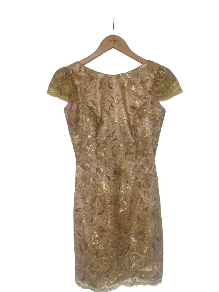 Vestido Dorado Coctel Lentejuelas Sin Marca