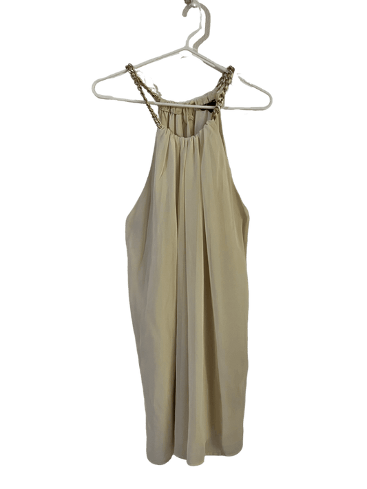 Vestido Beige Con Detalles Dorados