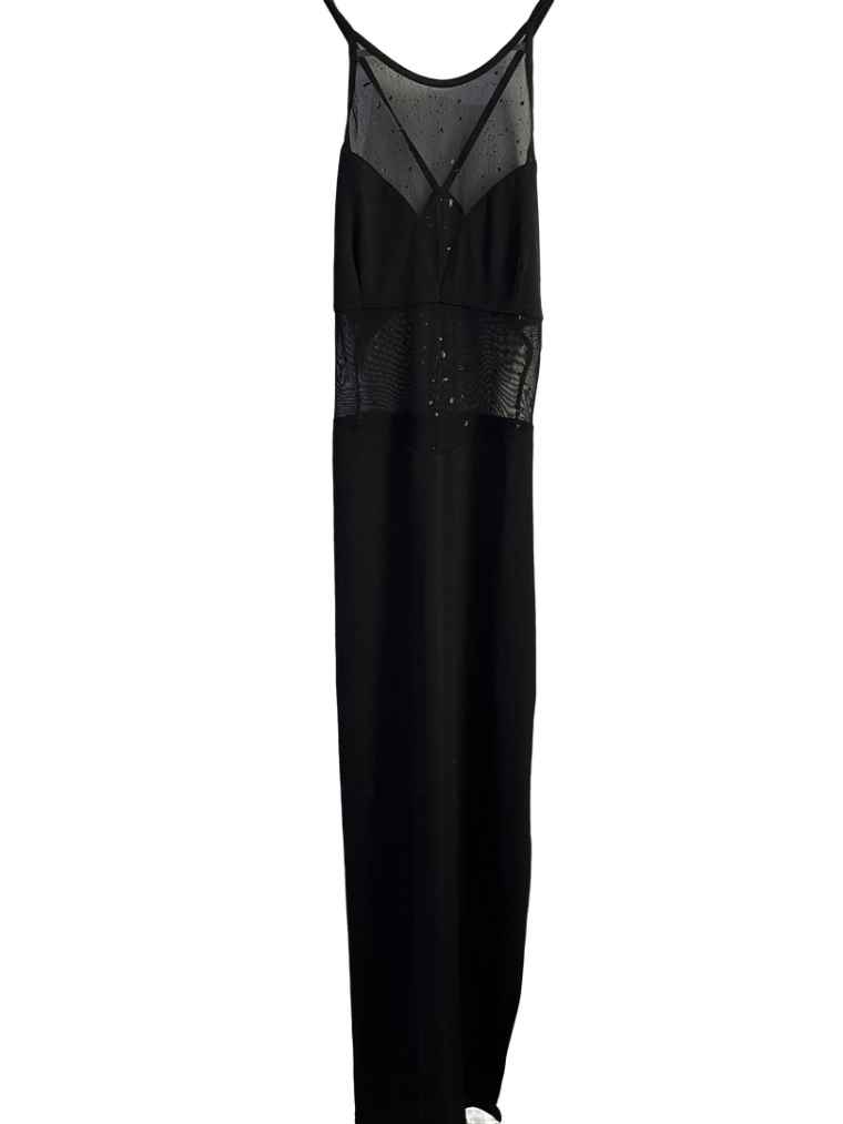 Vestido Negro Largo Con Transparencias Marca Basic Usa