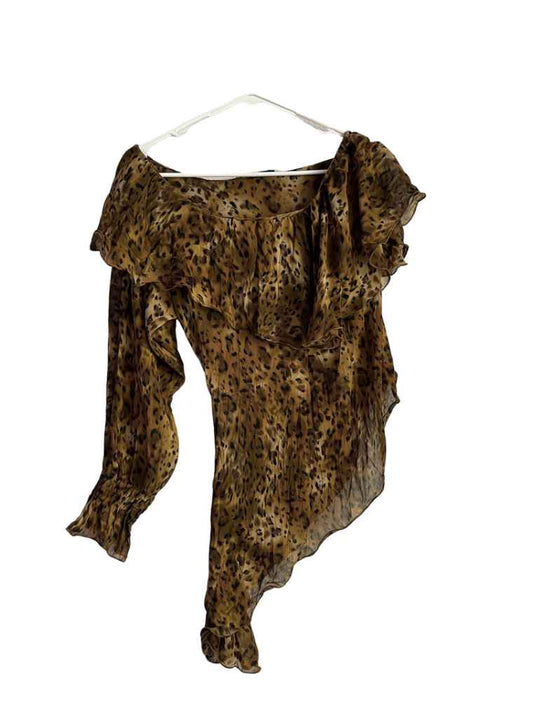 Blusa Larga De Un Lado Cheeta Marrón Marca Semplice