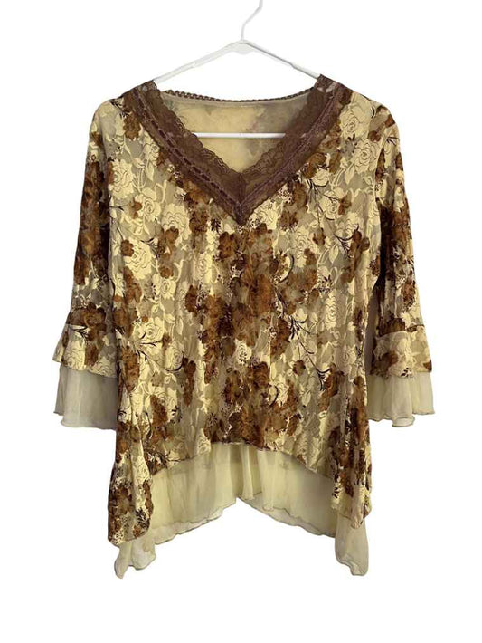 Blusa Manga Larga Con Tonos Marrones Tela Tipo Encaje Poliester Marca Chakor