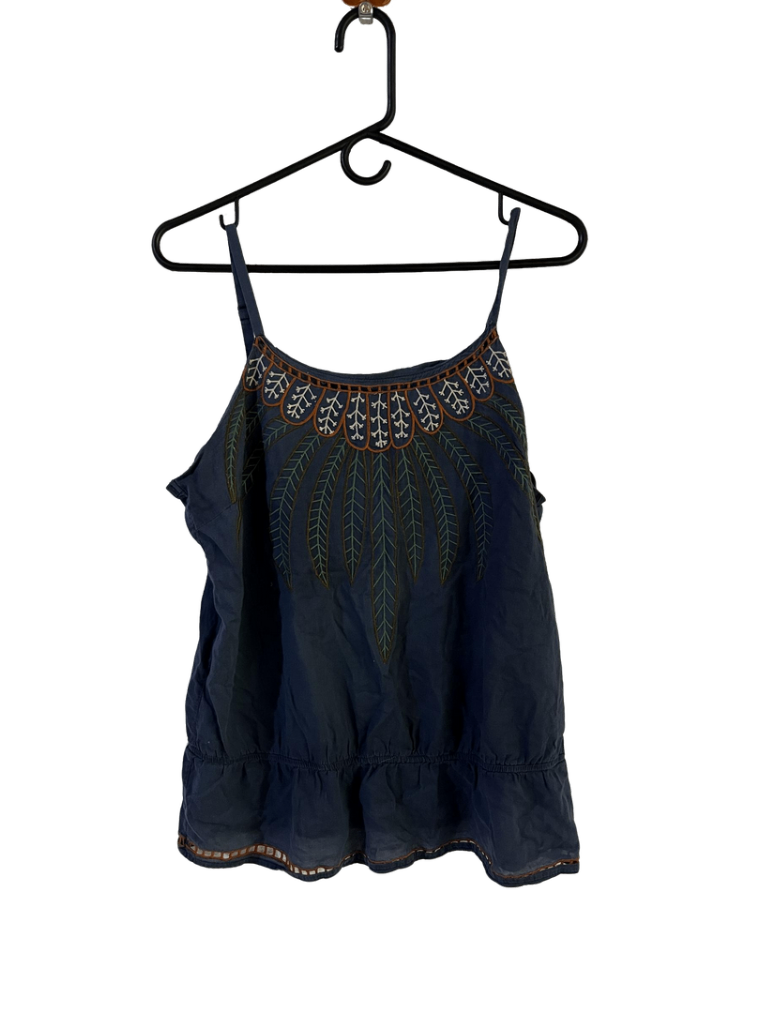 Camisa De Tiritas Azul Con Detalles Tejidos