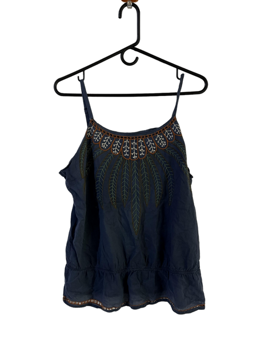 Camisa De Tiritas Azul Con Detalles Tejidos