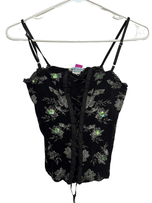 Top Negro Con Flores Trenzado