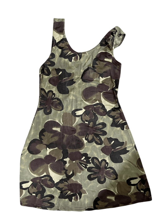 Mini Vestido Con Flores Marrones