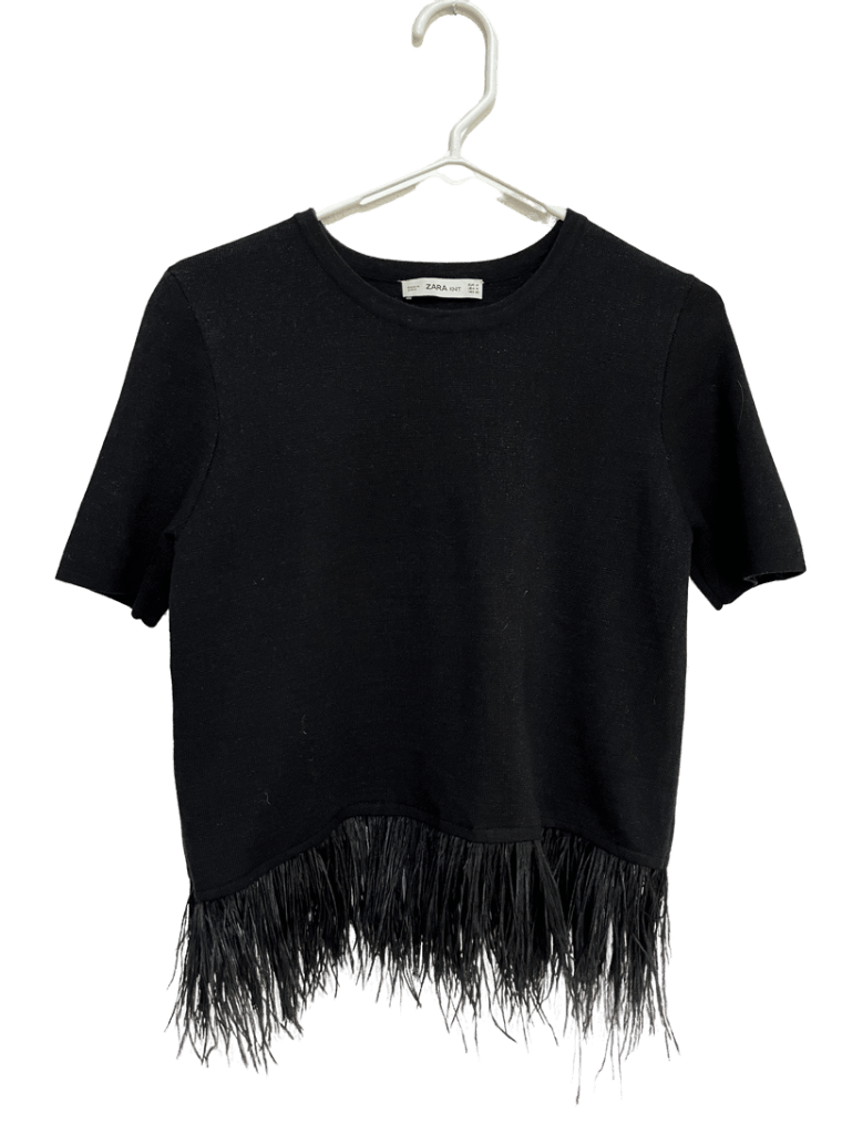 Blusa Zara Negra Con Plumas