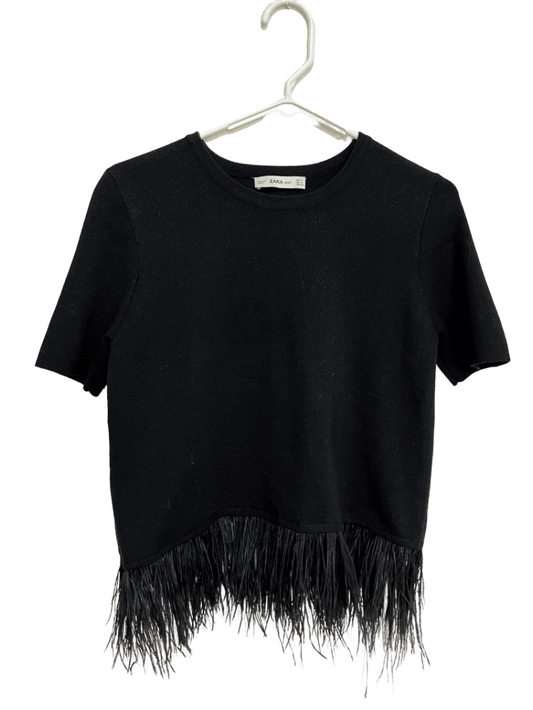 Blusa Zara Negra Con Plumas