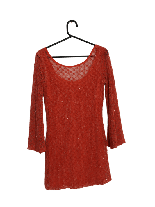 Vestido Naranja De Coctel Corto Manga Larga