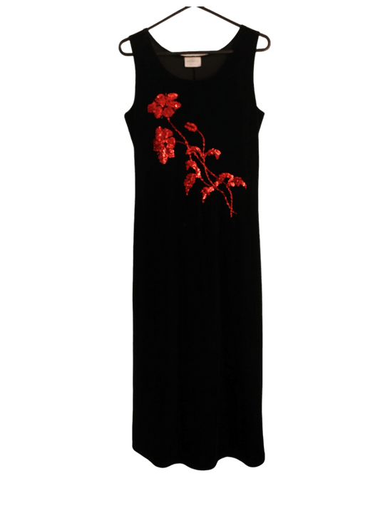 Vestido Negro con lentejuelas rojas