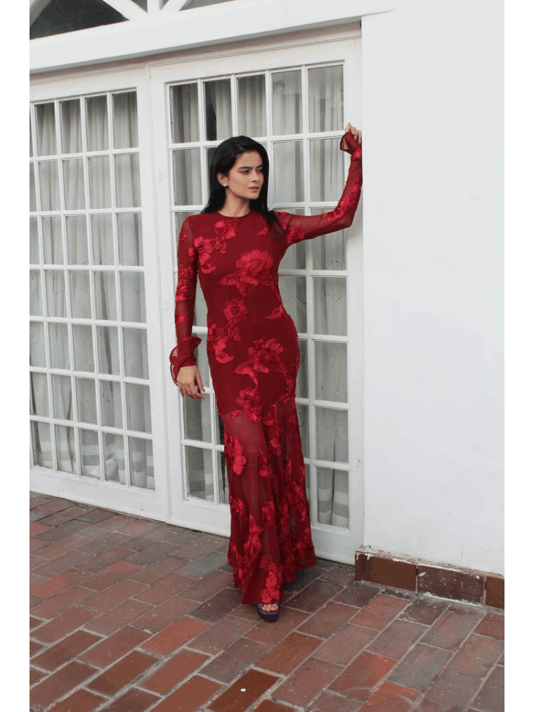 Vestido Manga Larga Vinotinto - WeBorrow